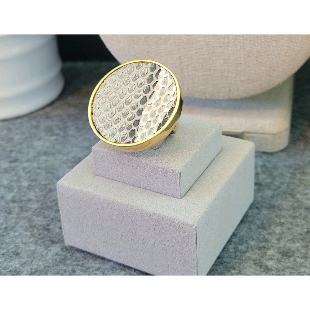 Kara Ross Snakeskin Gold Tone Oversized Cocktail Statement Ring Size 6